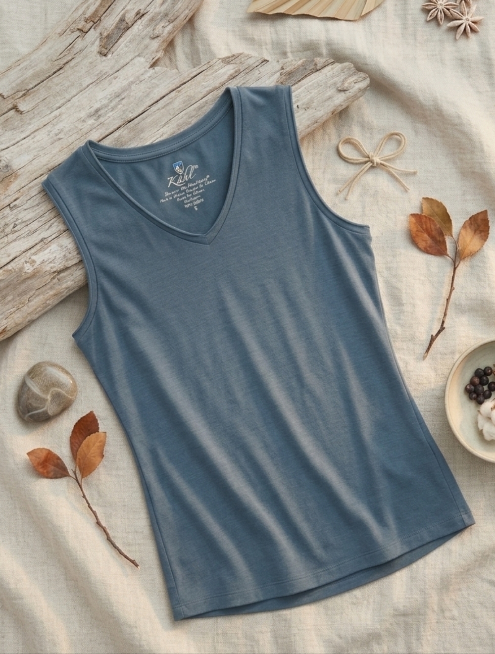 Kuhl Vega Blue V-Neck Tank Top Small Soft 100% Organic Cotton Sustainable GOTS